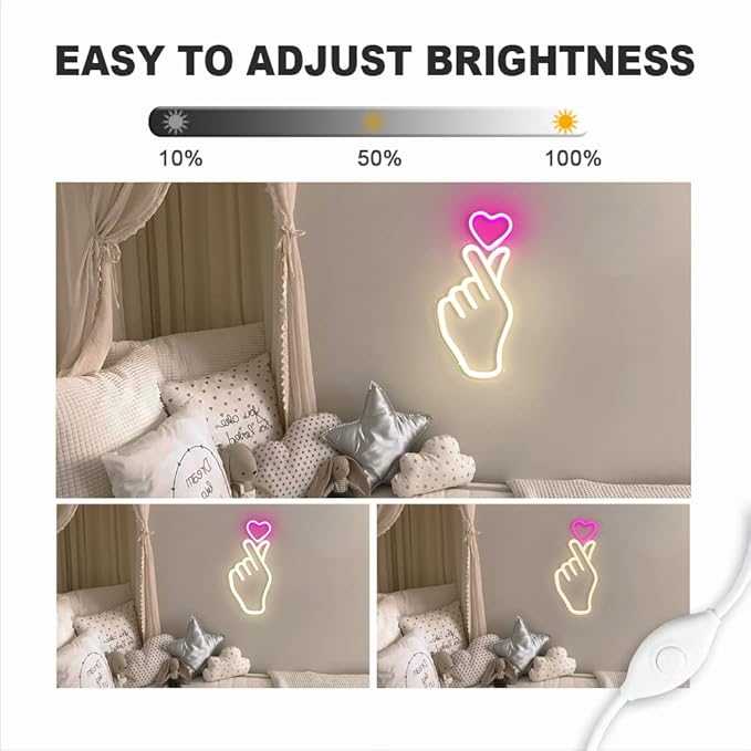 Finger Heart Neon Sign for Room Decor, 16.5x8 Inches Kpop & K-Drama Symbol Heart Gesture Neon Signs for Bedroom, Home Office, Dimmable LED Love Neon Light Gift for Anniversary, Girl…