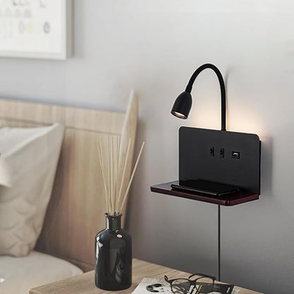 Bedside Wall Sconces with Wireless Charging Station & USB Charging, 3 Adjustable Color Temperatures LED Reading Light, 3000K Warm Ambient lighting Wall Mounted Sconce for Bedroom, Plug-in or Hardwired