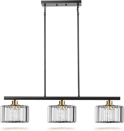 TALOYA Pendant Lights Kitchen Island Black and Gold, 3-Light Crystal Pendant Light Modern, Height Adjustable Chandelier Hanging Island Light Fixtures for Kitchen Dinning Room(Bulb Not Included)