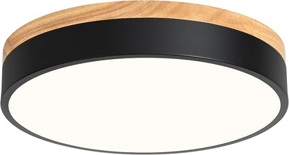 Yiisem Dimmable Wood LED Flush Mount Ceiling Light, 5CCT 2700K-6000K Modern Black Close to Ceiling Lighting Fixtures, Minimalist Round Ceiling Lamp for Bedroom, Kitchen, Hallway, Laundry Room