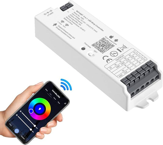 SEZO WB5 5in1 Tuya WiFi 2.4GHz PWM LED Controller for Dimming RGB RGBCCT RGBW LED Strip Compatible with Alexa/Google Home/Tuya Smart Life APP Control DC12-24V Work with RC03RF RC04RF RC01RF etc