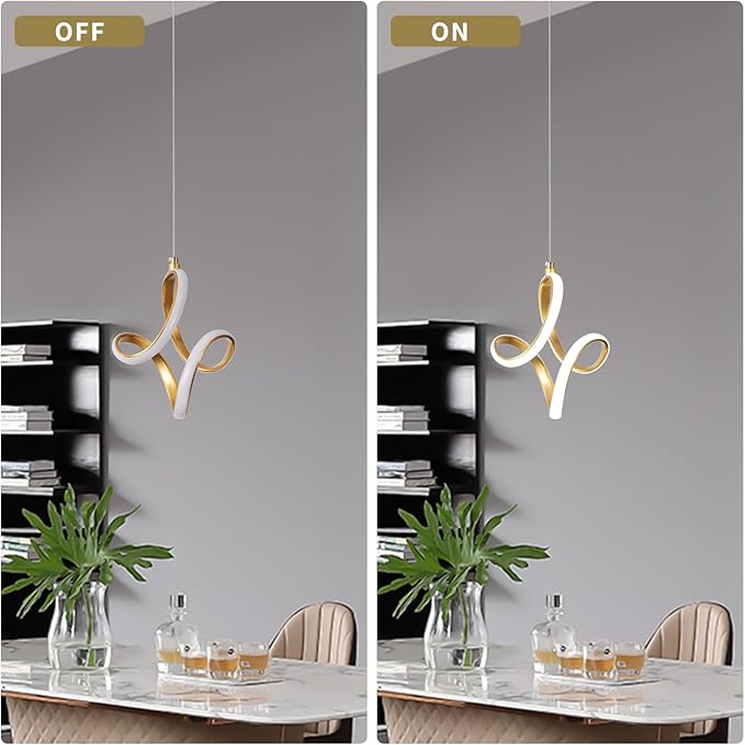 2 Packs Modern Led Pendant Light 5500K Cold White Kitchen Island Pendant Light Fixtures Adjustable Height Led Pendant Lamp for Kitchen Island Dining Room Hanging Light, 2 Packs (Gold)