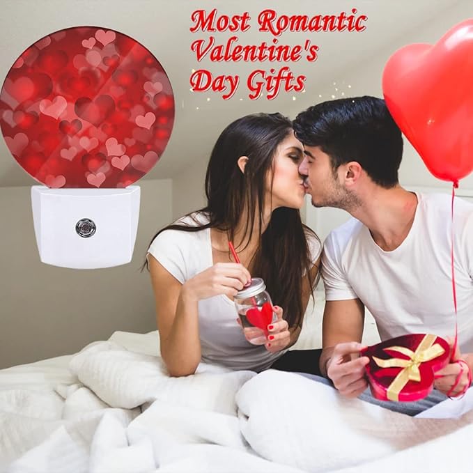 EKOBLA Red Heart Plug-in Night Light, Romantic Love Valentine Theme LED Nightlight with Auto Sensor for Home Decor
