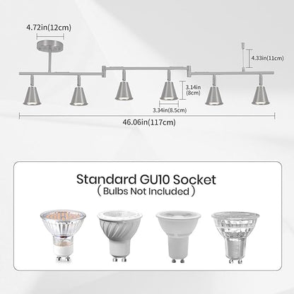 6-Light Modern Track Lighting Fixtures Ceiling, Flexible Foldable Arm and Rotatable Light Head,Nickel Kitchen Track Lighting for Kitchen Islands, Dining Rooms, Bars, Closets, Workbenches.
