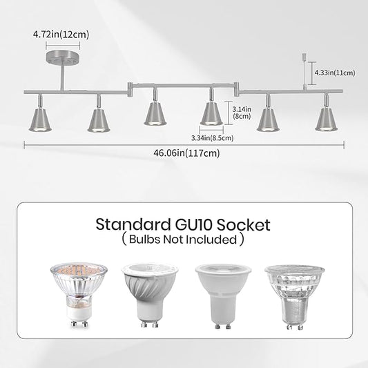 6-Light Modern Track Lighting Fixtures Ceiling, Flexible Foldable Arm and Rotatable Light Head,Nickel Kitchen Track Lighting for Kitchen Islands, Dining Rooms, Bars, Closets, Workbenches.