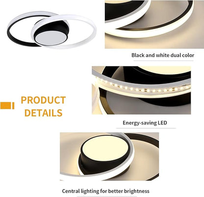 AUA Modern Ceiling Light, 39W LED Flush Mount Ceiling Light Fixture, 15.7" 3000K Round Close to Ceiling Lighting for Bedroom Hallway Dining Room Kitchen Entryway Black and White