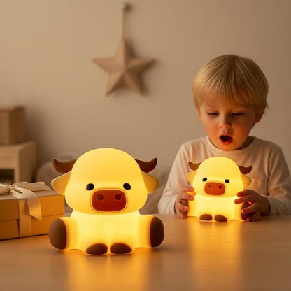 Highland Cow Night Light, Huggwaii Squishy Silicone Lamp for Kids - Dimmable Touch Sensor Cute Animal Lamp, Soft Glow Night Light for Nursery, Bedroom, Christmas Gifts for Boys, Girls, Women