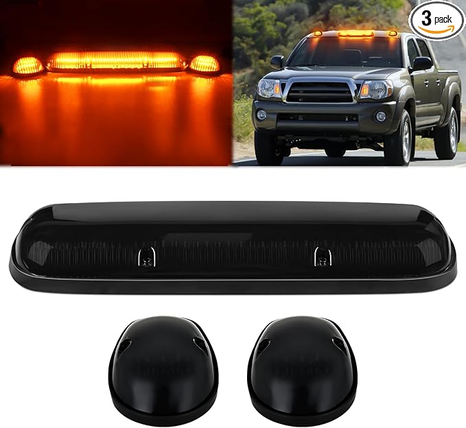 Nilight LED Cab Marker Lights 3 PCS Roof Running Light LED Smoke Lens Amber Cab Clearance Light Compatible with 2002-2007 Chevy Silverado GMC Sierra 1500 1500HD 2500 2500HD 3500