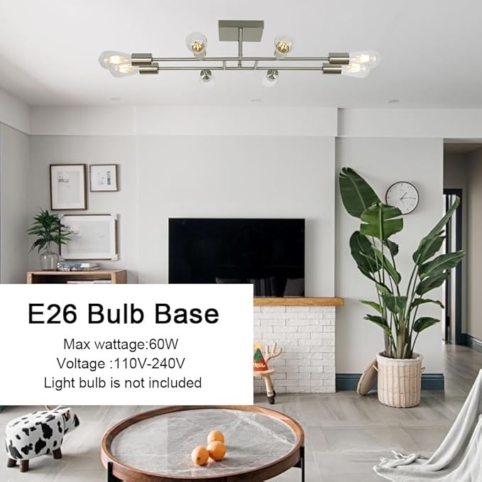 8 Light Modern Ceiling Light Vintage Metal Brushed Nickel Sputnik Chandelier Semi Flush Mount Ceiling Lamp Chandelier Lighting Fixture