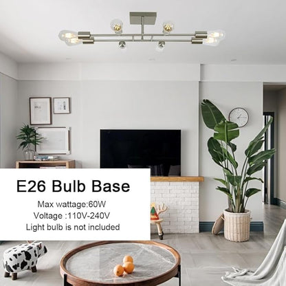 8 Light Modern Ceiling Light Vintage Metal Brushed Nickel Sputnik Chandelier Semi Flush Mount Ceiling Lamp Chandelier Lighting Fixture