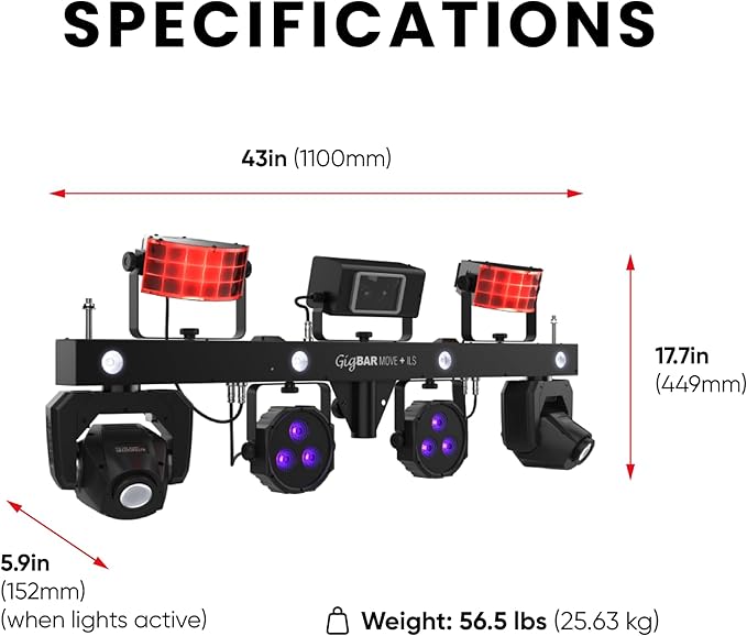 CHAUVET DJ – GigBAR Move + ILS 5-In-1 Lighting System | Moving Heads, Derbies, Washes, Laser & Strobe on One Bar | ILS Compatible | RF Remote, Tripod & Carry Bags Included
