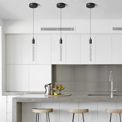 Modern Kitchen Island Pendant Light Dimmable LED Black Finish Mini Crystal Pendant Lighting Bedroom Bedside Table Small Pendant Lights（1-Pack）