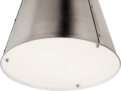 Kichler Etcher 1-Light Pendant Light Fixture with Etched Painted White Glass Diffuser, Kitchen Island Hanging Light in Classic Pewter for Dining Room (17" x 13"), 52710CLP