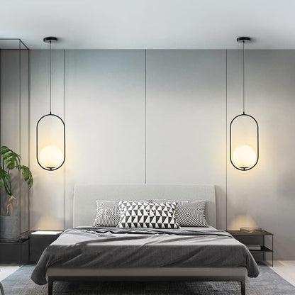 Modern Black Globe Pendant Light Set of 2 Frosted Glass Shade Geometric Hanging Fixture Indoor Adjustable Hanging Pendant Lamp Spherical Lighting for Kitchen Island Bedroom