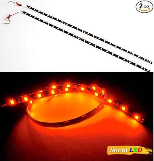 SOCAL-LED LIGHTING 60cm 24" Red Flexible LED Strips High Power Bright 5050 12 SMD Car DRL Under Dash Accent Light, Waterproof, Cuttable, Pack of 2