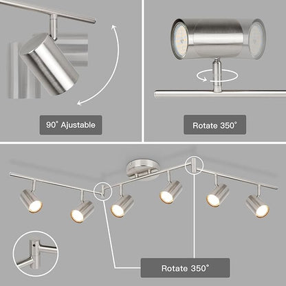 GORDNWE Track Lighting Fixtures, Black Track Light with Adjustable Track Heads, Directional Ceiling Spotlight for Kitchen, Office, Dining Room, Closet, Studio (6-Light GU10 Nickel)