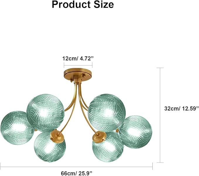 Mid Century Modern Chandeliers 6-Light Glass Gold Chandeliers Hanging Sputnik Chandelier with Green Globe Shade Vintage Ceiling Light Fixtures for Dining Room Living Room Bedroom