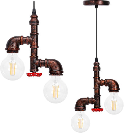 Kawell Vintage Pendant Light Fixtures Industrial Retro Ceiling Chandelier Creative Water Pipe Hanging Light Fixtures Art Deco Iron E26 60W Max for Bedroom Cafe Bar Restaurant Kitchen, Rust Color