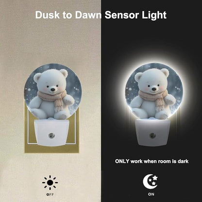 EKOBLA Cute Bear Night Light, Lovely White Bear Pattern Plug into Wall with Dusk to Dawn Sensor, 0.5W LED Energy Saving Nightlight for Bedroom, Bathroom, Hallway