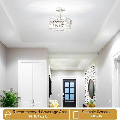 Lxybcce Modern Crystal Ceiling Light, Chrome Semi Flush Mount Ceiling Lighting Fixture, Hallway Light Fixtures Chandelier for Kitchen, Bedroom Dining Room Hallway Closet, 3-Light, 12 Inch