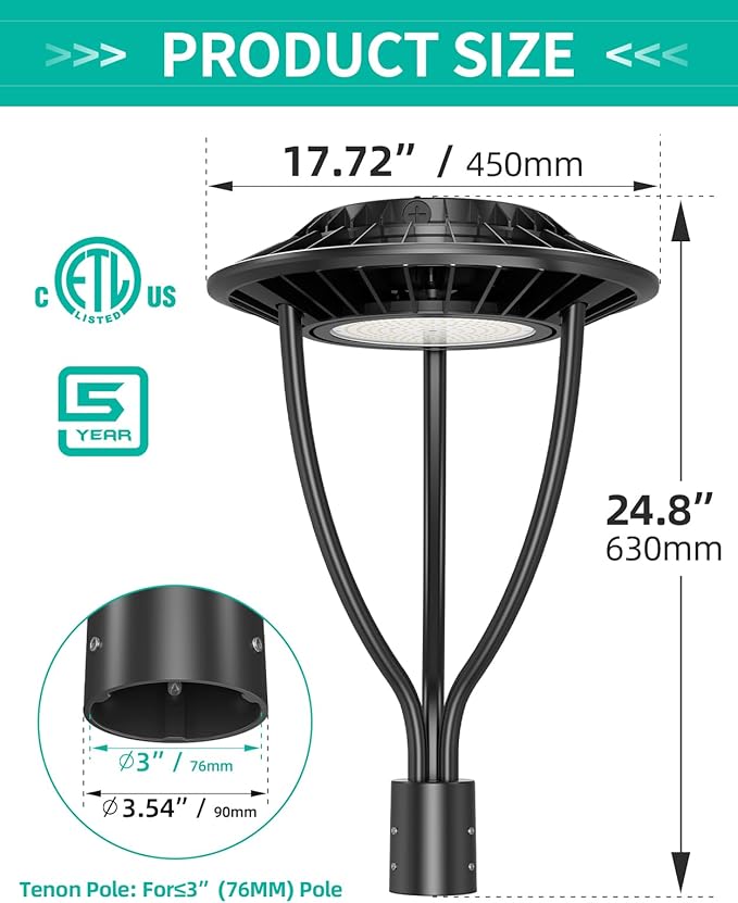 4 Pack LED Post Top Light ETL Listed 80W 64W 48W Adjustable 3CCT Adjustable Outdoor Pole Lights with Photocell IP65 Waterproof Post LED Fixture for Garden Yard Street Lighting