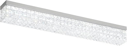 ykolupty L 40" Modern Rectangle Chandelier Silver Rectangular Flush Mount Chandelier Crystal Ceiling Light Fixture for Dining Living Room Kitchen Island