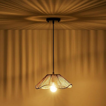 Hard Wired Rattan Pendant Lights Set of 2,Kitchen Island Pendant Lights with 12” Flower Shade,Boho Handwoven Paper Rope Rattan Ceiling Light for Living Room Dining Room Restaurant Foryer