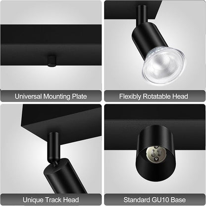 Plug-in Track Lighting, LED Track Lighting Fixtures Ceiling Kit, 16" Black Plug in Wall Light with 14.8ft Cord, 3-Light Ceiling Spotlight,Rotatable Kitchen Light Head for Bedroom Hallway(GU10,NO Bulb)
