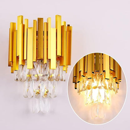 FRIXCHUR RIXCHUR Gold Crystal Wall Sconce 3-Tier Modern Wall Light Fixture for Bedroom Dining Room Hallway Staircase, 2 x E12 Base (Bulb Not Included)
