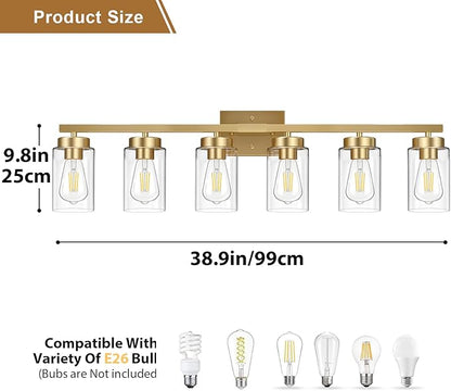 IZORRO Modern Bathroom Light Fixtures, 6 Light Gold Vanity Lights, Bathroom Lightig Fixtures Over Mirror with Clear Glass for Living Room Cabinet