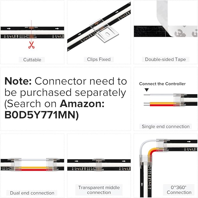 BTF-LIGHTING WS2811 Smart IC RGB FCOB COB LED Strip, UL Listed 720LEDs/m High Density Color Chasing Uniform Light, DC12V 3.28FT 12mm Width Black PCB for Home Party DIY Decor(No Adapter or Controller)