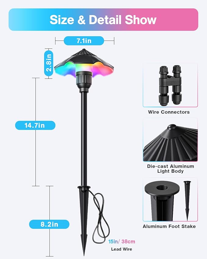 HIBOITEC 6-Pack RGBW Low Voltage Pathway Lights 3W 12-24V LED Landscape Lighting Outdoor Color Changing Landscape Lights Aluminum Waterproof Path Lighting for Walkway Yard Garden