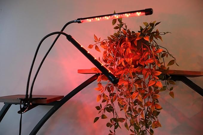 Plant Grow Light - 6000K Full Spectrum with Adjustable Red & White LEDs, 10-Level Dimming, USB Powered Clip-On Lamp for Indoor Plants, Timer Function (2 Head)