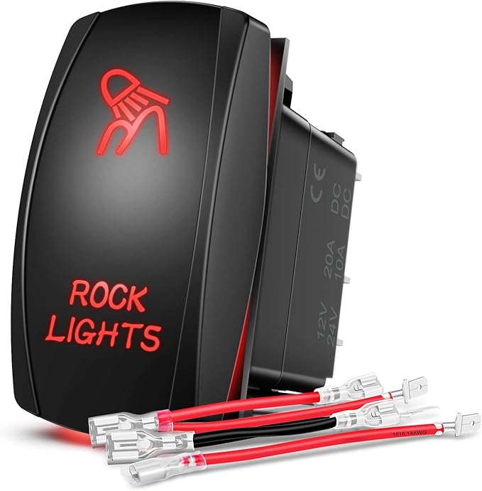 Nilight Rock Lights Rocker Switch Led Light Bar 5Pin Laser On Off SPST switches 20A/12V 10A/24V Switches Red with Jumper Wires Set for Cars Trucks RVs