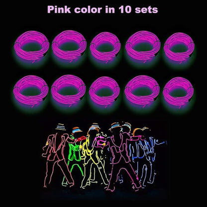 MaxLax EL Wire Pink 10-Pack, 16.4ft/5m Neon Light Wire with Noise Reduction and Battery Pack…