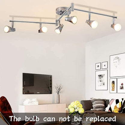 DLLT Modern LED Track Lighting Kit-6 Lights Adjustable Decorative Track Light Fixture, 6 Way Flush Mount Ceiling or Wall Spotlight for Kitchen, Dining Room, Hallway, Bedroom, Warm Light, Silver