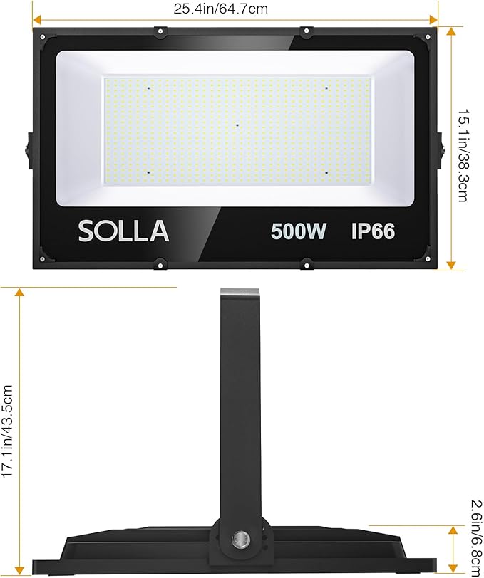 SOLLA LED Flood Light Outdoor, 500W 50000lm Daylight White 6000K, 2750W Equivalent Super Bright, IP66 Waterproof LED Arena Lights, Commercial Lighting Floodlight for Backyard,Stadium,Fields,110-265V