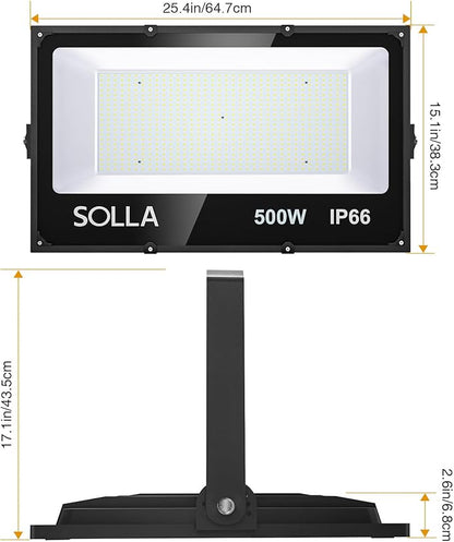 SOLLA LED Flood Light Outdoor, 500W 50000lm Daylight White 6000K, 2750W Equivalent Super Bright, IP66 Waterproof LED Arena Lights, Commercial Lighting Floodlight for Backyard,Stadium,Fields,110-265V