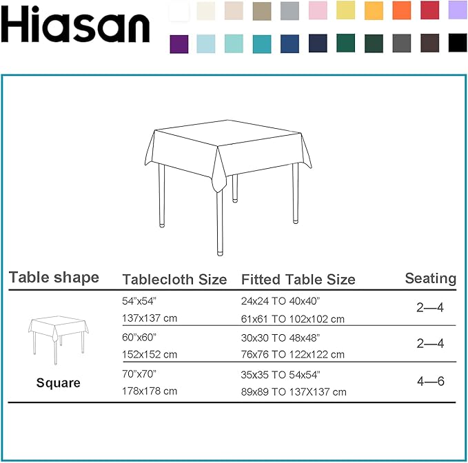 Hiasan Grey Square Tablecloth - Waterproof and Spillproof Washable Fabric Table Cloth for Dining Room Kitchen, 70 x 70 Inch