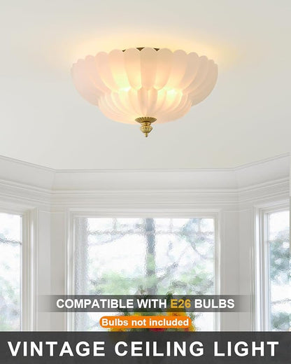 ANYLOVE Modern 12Inch Frosted Glass Flower Glass Semi Flush Mount Ceiling Light, 3 Light for Living Room Bedroom Hallway Entryway Foyer