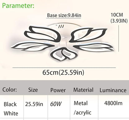 Led Modern Ceiling Light Flush Mount Black 5-Leaf Lights Ceiling Lamp Dimmable with Remote Chandelier 25.59in for Bedroom Living Room Kitchen Dining Room Office