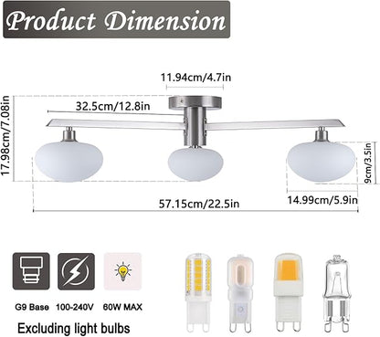 3-Light Mid Century Modern Ceiling Light 22.5" Brushed Nickel Semi Flush Mount Ceiling Light with Milk Glass Shade for Bedroom, Entryway, Hallway, Kitchen lsland, Dining Room & Living Room