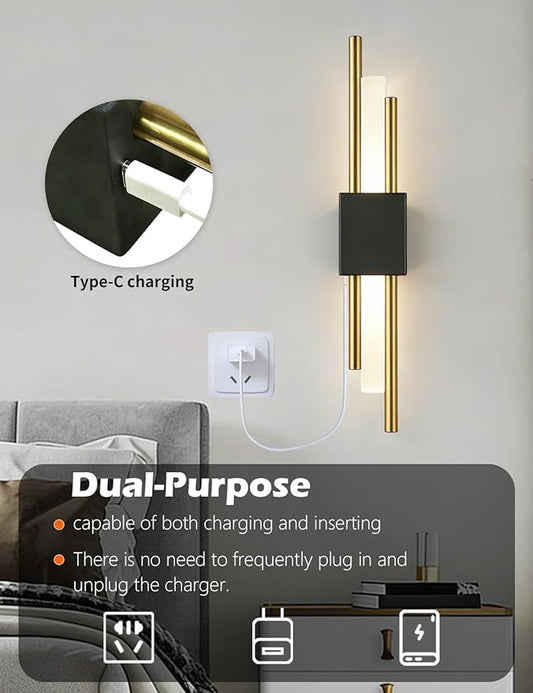 2 Pcs USB Rechargeable Wall Sconces, Wireless Cordless Wall Lamp with Dimmable Timer, No Wiring Needed Mounted Wall Light, Modern Decor Wall Sconce for Living Room, Bedroom, Study, Bathroom, Corridor