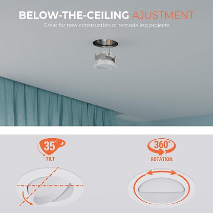 HALO RA 4 inch LED Recessed Light Trim with Adjustable Gimbal, Selectable Lumens and Selectable Color Temperature, Dim-to-Warm Feature, Damp Location Rated RA4LS9FSD2W1EWH