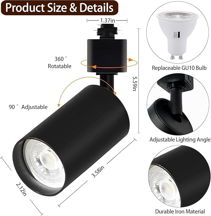 Black GU10 LED Track Lighting Kit, GU10 Track Light Heads with 2 * 3.28FT H Track Light Rail 8PCS Ceiling Spotlight Fixture for Home and Shop, No Bulbs