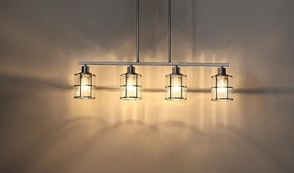 4 Light Kitchen Island Chandelier Brushed Nickel Finish Modern Pendant Light Ceiling Lighting Fixture Metal Clear Glass Dining Room Bar Café Kitchen Island