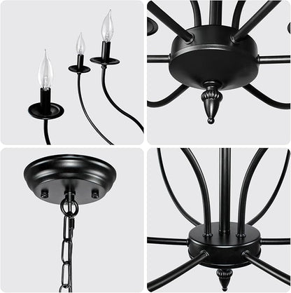 Black Chandelier, 9 Light Industrial Iron Farmhouse Chandeliers, 2-Tier Candle French Country Chandelier for Living Room Dining Room Bedroom Foyer