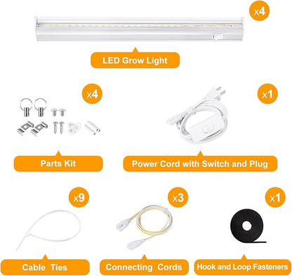 T5 1FT 0.3M 6W×4 White Light 5000K Grow Light Tubes,Full Spectrum LED Grow Lights,6W Energy Efficient,Plug & Play,for Hydroponics/Soil Seedlings Vegetables Herbs Flower (4 Packs)