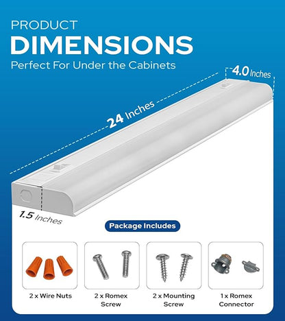 24 Inch Hardwired Under Cabinet Lights, 2 Colors - 3000K (Soft White) & 4000K (Cool White), Led Under Cabinet Lighting Hardwired, Dimmable Under Counter Lights for Kitchen, Under counter Light Fixture