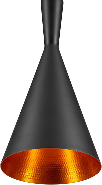 Globe Electric 63873 1-Light Hourglass Pendant Light Fixture, Matte Black, Gold Interior, Adjustable Hanging Height Cord, Dimmer Switch Compatible, Modern Lighting for Kitchen Island or Dining Room